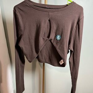 Aeropostale Brown Long Sleeve Crop Blouse with Cut Out Style